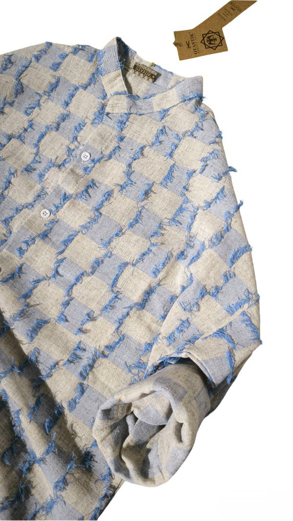 Tessera – Textured Cotton-Linen Mandarin Shirt (Blue)