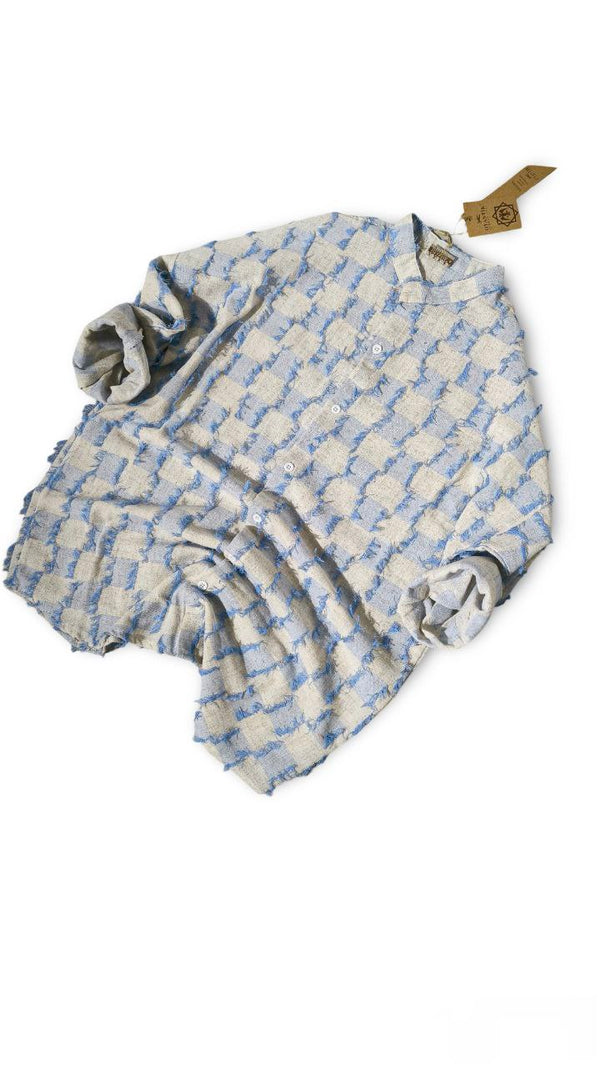 Tessera – Textured Cotton-Linen Mandarin Shirt (Blue)