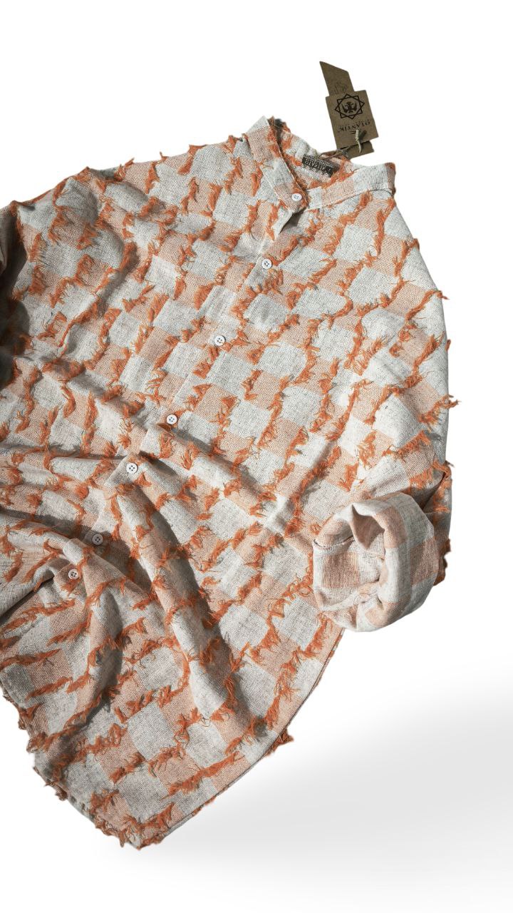Tessera – Textured Cotton-Linen Mandarin Shirt (Orange)