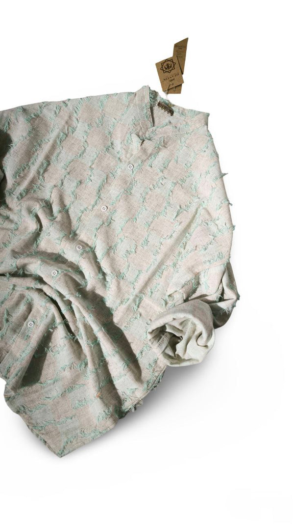 Tessera – Textured Cotton-Linen Mandarin Shirt (Green)