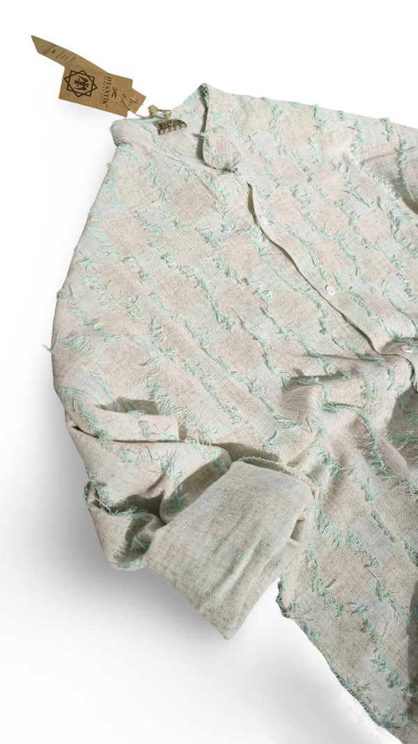 Tessera – Textured Cotton-Linen Mandarin Shirt (Green)