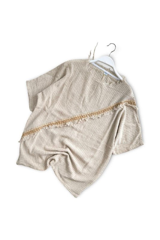 Diagonal Fray Detail Linen T-Shirt