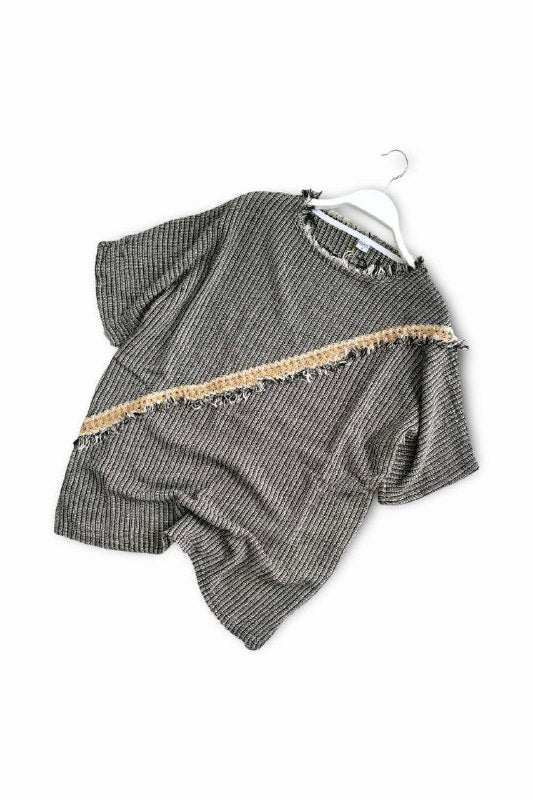 Diagonal Fray Detail Linen T-Shirt