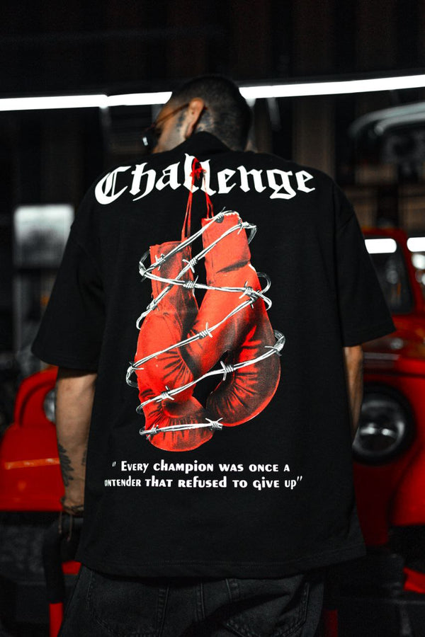 "Challenge" Oversized Graphic Tee – Boxing Gloves Edition