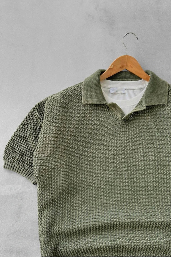 Washed Oversized Polo Collar T-Shirt