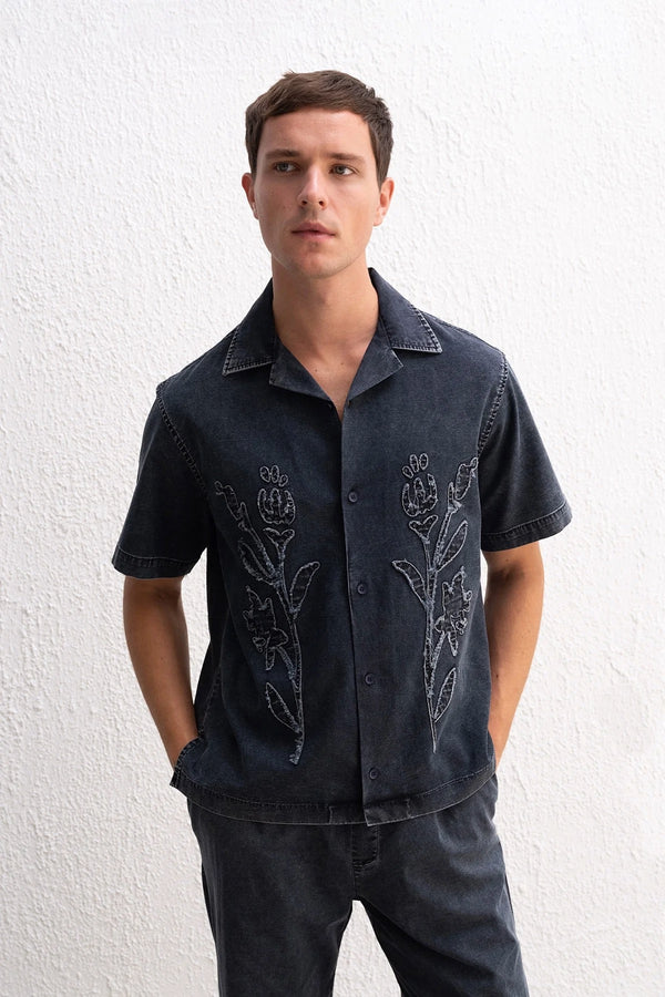 Arven – Embroidered Cotton Short Sleeve Shirt