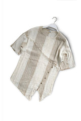 Asymmetric Buttoned Striped Linen T-Shirt